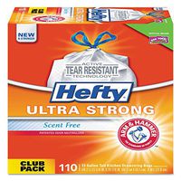 Hefty E84570 Ultra Strong Tall Kitchen & Trash Bags, 13gal, 0.9 Mil, White, 110/Box