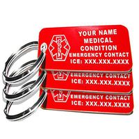 My Identity Doctor - Custom Engraved Medical Alert ID Keychain Tags, Plastic, Rectangle, Red, Small 2.25 x .79 Inch, 3 Pack