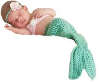 Pinbo Newborn Baby Photography Prop Crochet Mermaid Headband Bra Tail