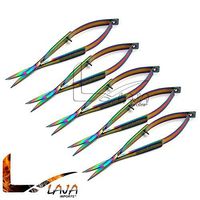 LAJA Imports Set of 5 Multi Titanium Color Rainbow CASTROVIEJO Scissors Straight 4.5" Stainless Steel