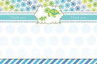 30 Blank Thank You Cards Teal Blue Polka Dots Green Turtle Design Unisex Baby Shower Party + 30 White Envelopes