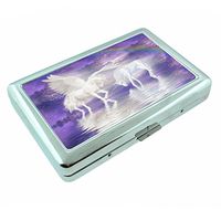Unicorns Mythical Creature S1 Silver Cigarette Case Metal Wallet Id Holder 4" X 2.75" RFID Protection