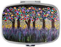 Oil Painting Tree Custom Silver Stylish, Slim Design Pill Box Holder，Rectangle Medicine Vitamin Organizer Pill case
