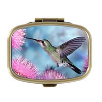 Moving Hummingbird Pill Box Decorative Boxes Bronze Rectangular Pill Case Medicine Tablet Holder Wallet Organizer Case for Pocket or Purse