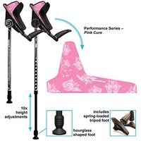 smartCRUTCH Performance Series Forearm Crutch with Premium Spring Loaded Flextip, 15-90 Degree Rotation - 2 Adult Ergonomic Adjustable Walking Aids - Large, Pink Cure