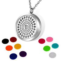 HOUSWEETY Aromatherapy Essential Oil Diffuser Necklace-Stainless Steel Locket Pendant,11 Refill Pads (Non-Engraving)