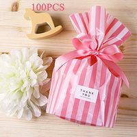Pink Stripe Clear Cello Bags Candy Plastic Favor cellophane Treat Bags,Pack of 100