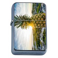 Beach Pineapple Flip Top Oil Lighter Em5 Smoking Cigarette Silver Case Included