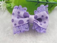18 Pcs Grosgrain/lace Ribbon Bow Dot Appliques Craft Wedding (Purple)
