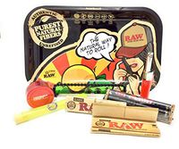 Bundle-7 Items Raw Girl Rolling Tray 2 Packs Raw Natural Connoisseur King Size Rolling Papers Hammercraft Red 2 Inch Grinder Raw 2 Way Adjustable Roller Clipper Mini Torch and Rolling Paper Store Tube