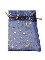 SUNGULF 100Pcs Sheer Organza Drawstring Pouches Stars and Moon Wedding Party Favor Jewelry Candy Gift Bags (5x7 inch, Blue)