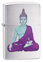 Zippo Lighter: Buddha in Purple - Brushed Chrome 79218