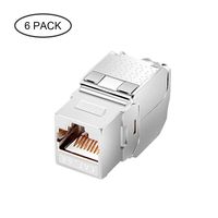 CAT6A RJ45 Keystone Jack [UL Listed] Shielded Tool-less Keystone Punch-Down Stand and 180-Degree with Color Coded Wiring Schema for Wall Plate Outlet Panel (Metal case, 6 Pack)