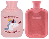 HomeTop Classic Rubber Hot Water Bottle w/Cute Yarn Knit Unicorn Cover (2 Liter) (Gray) (Pink)