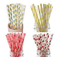 100-Pack Biodegradable Paper Drinking Straws for Graduation Party Supplies Bridal/Baby Shower Wedding Decorations, Bulk Paper Straws for Juices, Shakes, Smoothies, Multi Fruits Theme