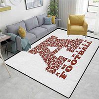 YucouHome Letter A Heavy Duty Area Rug Hearts, First Letter of The Alphabet Shape with American Footballs Athletism Sports, Fashionable High Class Living Dinning Room(2.5'x 9') Brown and White