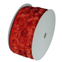 4" Wide x 10 Yards Rose Petal Rosette Ribbon with Wire Edge - Red