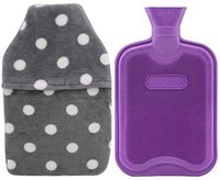 HomeTop Premium Classic Rubber Hot or Cold Water Bottle with Soft Fleece Cover (2 Liters, Purple/Gray Polka Dot Envelope Cover)