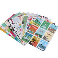 12 Sheets Paper Stamp Sticker DIY Vintage Retro Classic Travel Stickers for Diary Scrapbooking Calendar Planner Stationery Decor School Supplies(8 Sheets Paper Sticker + 4 Sheets PVC Sticker)