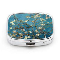 LINARTS Pill Case, Square Pill Box Compact Two Compartment Medicine Tablet Organizer for Purse Pocket Traveling - Almond Blossom