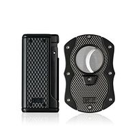 Colibri Monza Black Triple Flame Lighter and Cigar Cutter Gift Set