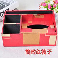 T-ZJHC Multi-Function Living Room Coffee Table Remote Control Storage Box Home European Napkin Paper Box, Simple red Plaid