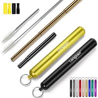 Longzon 2 Pack Collapsible Metal Straws – Reusable Portable Stainless Steel Drinking Black Gold Straws with 2 Aluminum Key-chain Case & 2 Cleaning Brushes for Home Work Travel - (Black + gold)