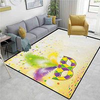 YucouHome Mardi Gras Solid Door Mat Welcome, Festival Mask with Ornamental Feathers Colorful Dots Confetti Party, Durable Carpet Area Rug - Living Dinning Room Bedroom Rugs and Carpets(4'x 6')