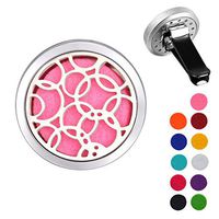 VALYRIA Stainless Steel Hollow Circle Car Air Freshener Aromatherapy Essential Oil Diffuser Locket with Vent Clip (Silver-30mm)