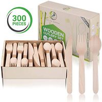 Disposable Wooden Cutlery Set – Eco Friendly, Biodegradable, Compostable Cutlery – 120 Wooden Forks, 90 Wooden Knives, 90 Wooden Spoons – 300 pc. Disposable Utensils Set by Go Go Green