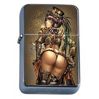 Sexy Savage Pirate Pin Up Girl Flip Top Oil Lighter S4 Smoking Cigarette Smoker Includes Silver Case