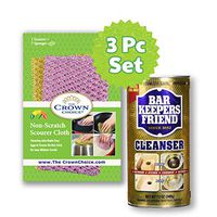 BAR KEEPERS FRIEND Cleanser Powder and Non Scratch Scouring Scrubber Kit | Multipurpose, Stainless Steel, Rust, Soft Cleaner with Heavy Duty Non Scratch Dishcloth