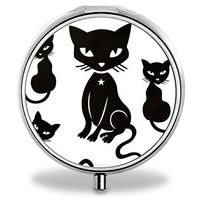 Cat Pill Case, Round Stainless Drug Organizer Container Medicine Cover for Pocket Daily&Weekly