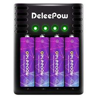 Deleepow Rechargeable Lithium/Li-ion AA Batteries, 1.5V 3200 mWh 1500 Cycle AA Rechargeable Batteries 4-Pack, with 4 Bay Micro USB Charger, Fast Charge Auto-Safety Feature