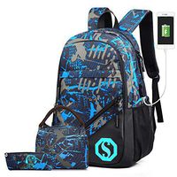 Lmeison Teens Boys School Backpack Set, Anime Cartoon Luminous Bookbag with Lunch Box and Pencil Case Laptop Bag USB Travel Daypack Student Rucksack Shoulder Bag