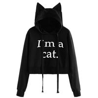 ANJUNIE Girl's Hoodie with Cute Ear,Womens Letter Print Long Sleeve Sweatshirt Hooded Pullover Tops Blouse(Black,S)