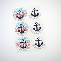 Red White and Blue Anchor Stickers, Nautical Round Seals, Favor Labels, Cupcake Toppers for Summer Nautical Themed Party, by Once Upon Supplies, 1.5 Inches, 60 Stickers