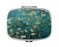 LuxSweet Blossoming Almond Tree Decorative Boxes Silver Rectangular Pill Box Medicine Tablet Holder Wallet Organizer Case for Pocket or Purse