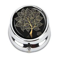Guojew Gold Tree Custom Fashion Round Pill Box Tablet Holder Pocket Purse Organizer Case Decoration Box