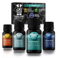 Diffuser Essential Oil Set by COOLCOW, New Formula for Diffusers, 4x0.50 fl. oz, 100% Natural Aromatherapy, Energizing Flavors: Peppermint, Eucalyptus, Sweet Orange, Juniper Berry Essential Oils