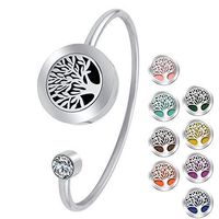 Aromatherapy Essential Oil Diffuser Bracelet Expandable Wire Bangle, Stainless Steel Aromatherapy Locket Bracelets with 8 Color Pads,Girls Women Jewelry Gift Set (Life Of Tree)