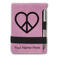 Mini Notepad, Peace Love Heart, Personalized Engraving Included (Pink)