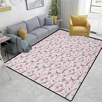 YucouHome Mid Century Polka Dot Area Rug Non Slip Pad, Grid of Random Geometrical Shapes and Lines with Modernist Approach, Fashionable High Class Living Bedroom Rugs(6'x 9') Pale Pink Beige Grey