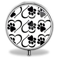 Pill Organizer Pill Box, Home Travel Supplement Holder Portable Vitamin Sorter 3 Compartment Vitamin Container Daily Medicine (Paw Print Heart-1)