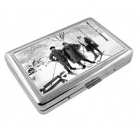 Vintage Retro Skiing Ski's Skier S17 Silver Cigarette Case Metal Wallet Id Holder 4" X 2.75" RFID Protection