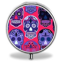 Compact 3 Compartment Medicine Case, IMLONE Customized Sugar Skull Pill Organizer Metal Pill Box Pill Container for Purse, Travelling and Daily Needs