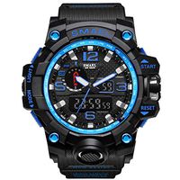 Mens Watches Sports Top Military Watch Brand Luxury Quartz Watch Men Chronograph Waterproof Military Sport Wristwatch Clock Dual Display Analog Digital Led Electronic Quartz Wristwatche (Black Blue)