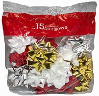 Gift Bows 15 Christmas Holiday Large Gold White Red Peel n' Stick for Gift Wrapping Presents, Decoration, Peel N Stick (15 Bows)