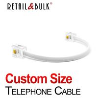 White Premium Quality Telephone Cable, RJ11 Male to Male 6P4C Phone Line Cord. Made in USA by Retail&Bulk (Custom Size, Straight or Reversed)