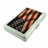 Vintage American Flag USA D11 Cigarette Case Lighter Smoking King Size Cigarettes Silver Metal Wallet 4" X 2.75" RFID Protection
